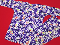 義若オリジナルの鯉口シャツ・ダボシャツ　麻の葉紋様に花（紫）